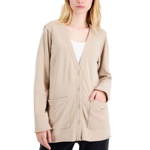Eileen Fisher V-Neck Boxy Jacket In Khaki